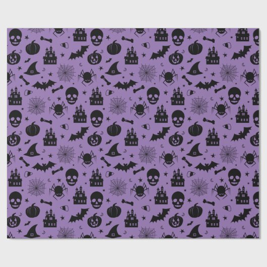 Halloween Pattern Paars en Black Cadeaupapier (Vlak)