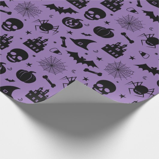 Halloween Pattern Paars en Black Cadeaupapier (Hoek)
