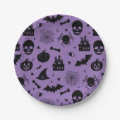 Halloween Pattern Paars en Black Papieren Bordje (Voorkant)