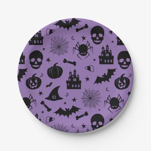 Halloween Pattern Paars en Black Papieren Bordje (Voorkant)