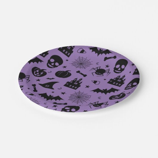 Halloween Pattern Paars en Black Papieren Bordje (Gekanteld)