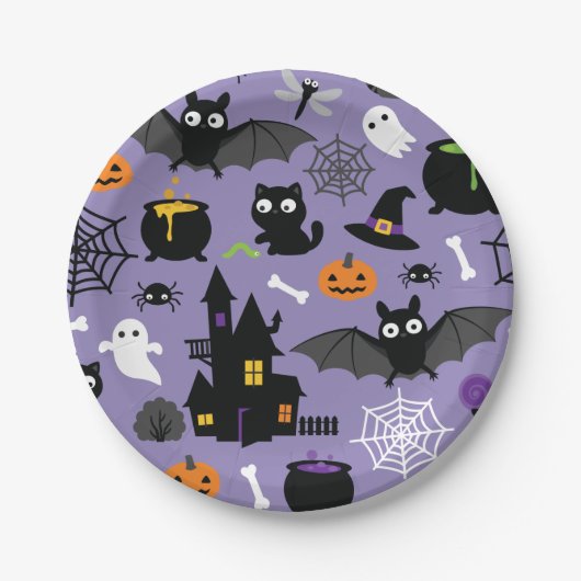 Halloween Pattern Papieren Bordje (Voorkant)