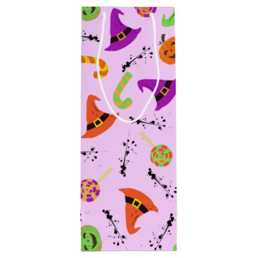 Halloween Pattern Purple Background Wine Gift Bag Wijn Cadeautas (Achterkant)