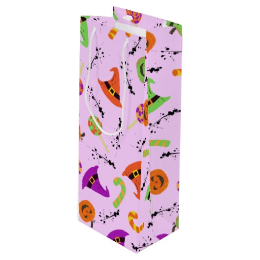 Halloween Pattern Purple Background Wine Gift Bag Wijn Cadeautas (Voorkant Gekanteld)
