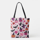 Halloween Pattern Schattigee roze pompoen Tote Bag (Achterkant)