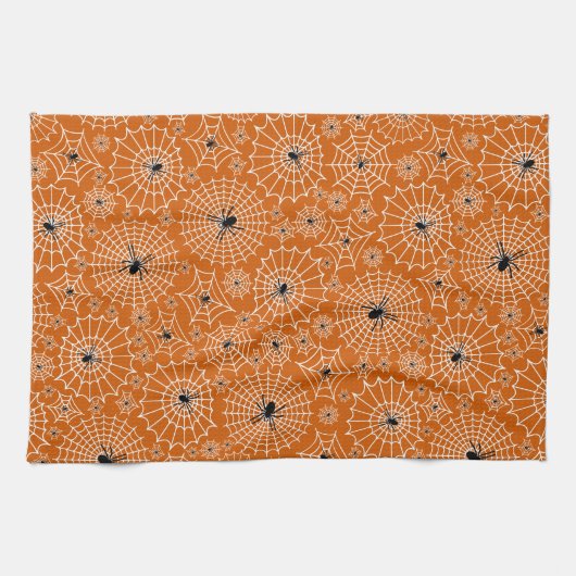 Halloween Pattern | Spinnen op spinnen Theedoek (Horizontaal)