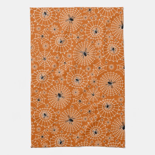 Halloween Pattern | Spinnen op spinnen Theedoek (Verticaal)