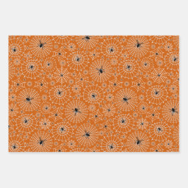Halloween Pattern | Spinnen op spinnenwebben 3 kle Inpakpapier Vel
