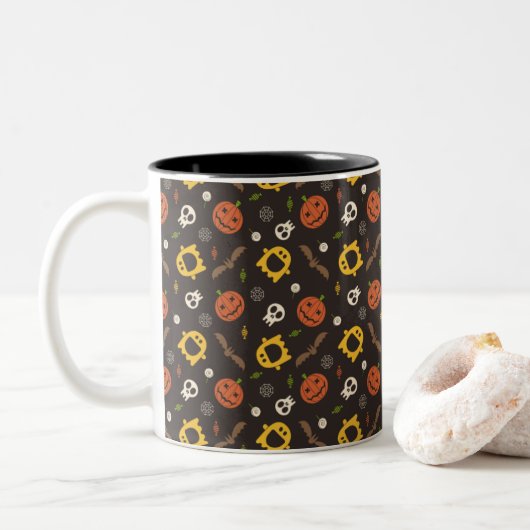 Halloween Pattern Tweekleurige Koffiemok (Met donut)
