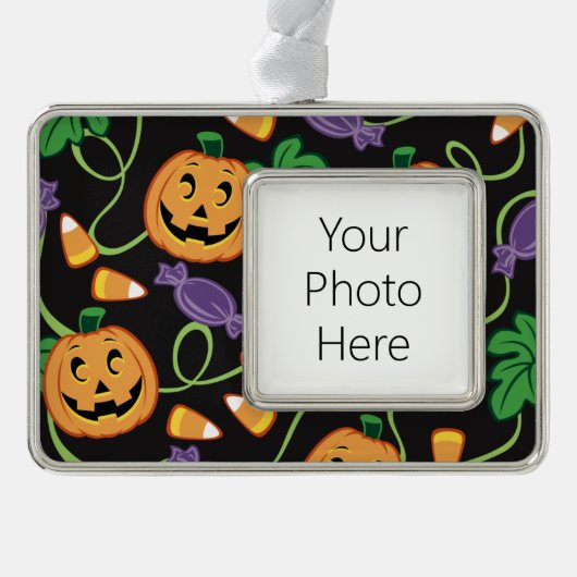 HALLOWEEN PATTERN VERZILVERD OMLIJST ORNAMENT (Voorkant)