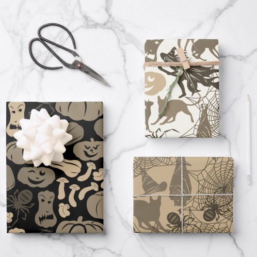 Halloween Pattern Witch Pet Cat Spider 3 Neutraal Inpakpapier Vel (Voorkant)
