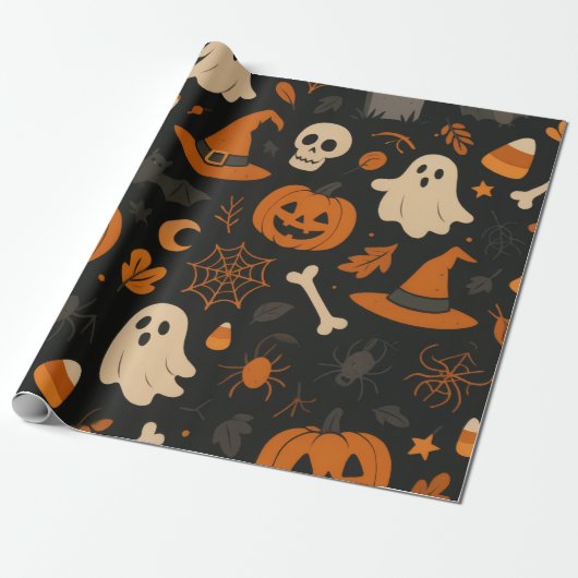 Halloween Pattern Wrapping Paper Cadeaupapier (Uitgerold)