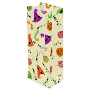 Halloween Pattern Yellow Background Wine Gift Bag Wijn Cadeautas