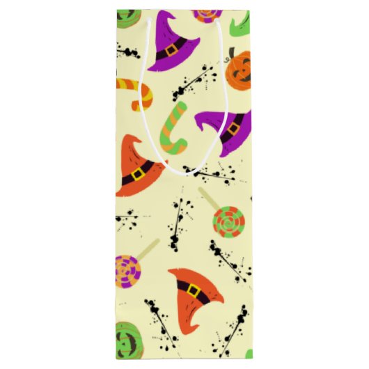 Halloween Pattern Yellow Background Wine Gift Bag Wijn Cadeautas (Achterkant)