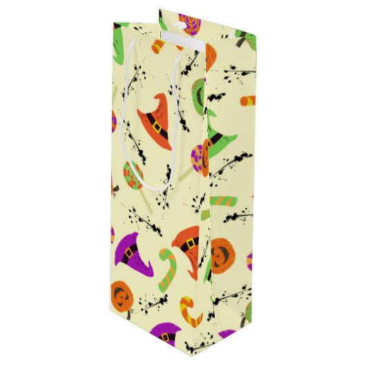 Halloween Pattern Yellow Background Wine Gift Bag Wijn Cadeautas (Voorkant Gekanteld)