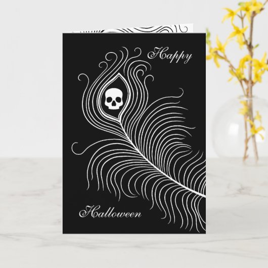 Halloween-pauwenveer Kaart (Gele Bloem)