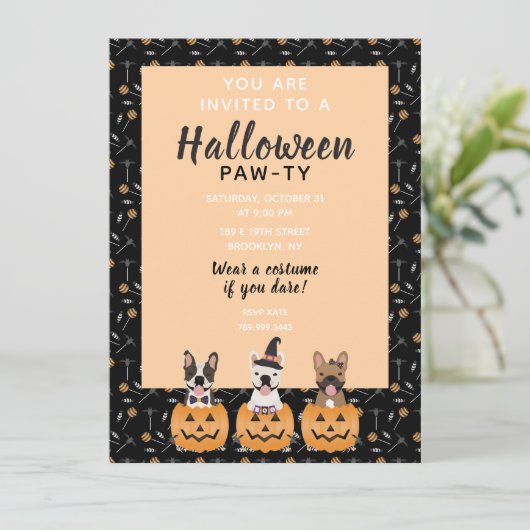 Halloween Pawty French bulledogs Trick or Treing Kaart (Staand voorkant)