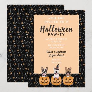 Halloween Pawty French bulledogs Trick or Treing Kaart