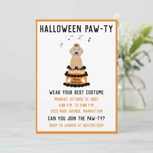 Halloween Pawty Golden Retriever Dog Kaart (Staand voorkant)
