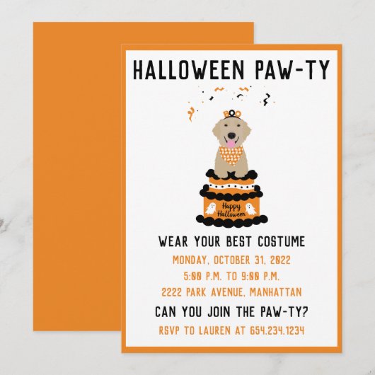 Halloween Pawty Golden Retriever Dog Kaart (Voorkant / Achterkant)