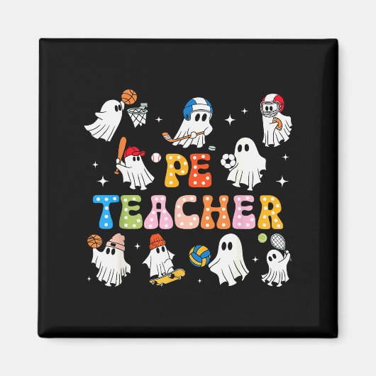 Halloween Pe Teacher Ghost Playing Sports Physical Magneet (Voorkant)