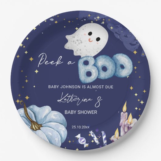Halloween Peek a boo baby shower servies Papieren Bordje (Voorkant)
