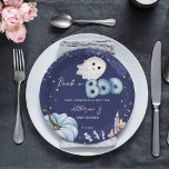 Halloween Peek a boo baby shower servies Papieren Bordje<br><div class="desc">Little boo Halloween peek a boo baby shower servies gepersonaliseerde papieren borden . Een schattige baby pompoen geest waterverf snoep kaarsen op een donkere sterrennacht achtergrond voor Halloween thema baby shower.</div>