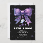 Halloween Peek A Boo Paarse Bow Baby shower Kaart (Voorkant)