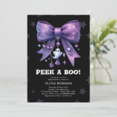 Halloween Peek A Boo Paarse Bow Baby shower Kaart (Staand voorkant)
