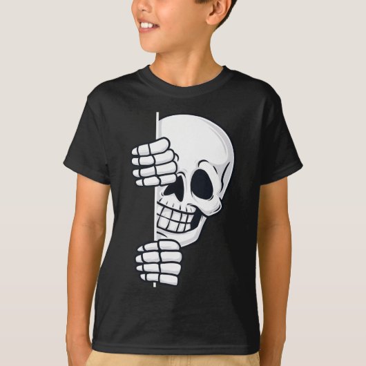 Halloween Peeking Skeleton Scary Boys Girls Kinder T-shirt (Voorkant)
