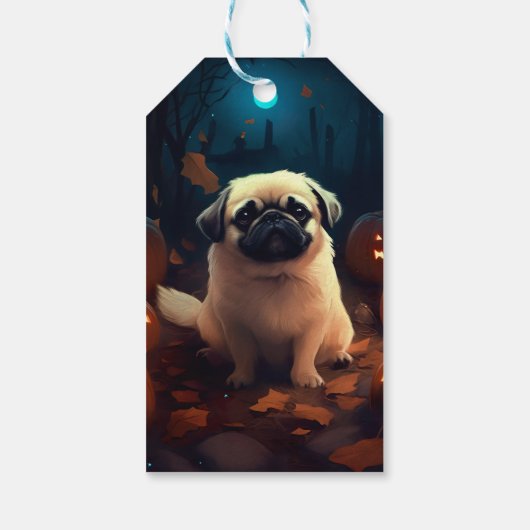 Halloween Pekingese with Pumpkins Scary Cadeaulabel (Achterkant)