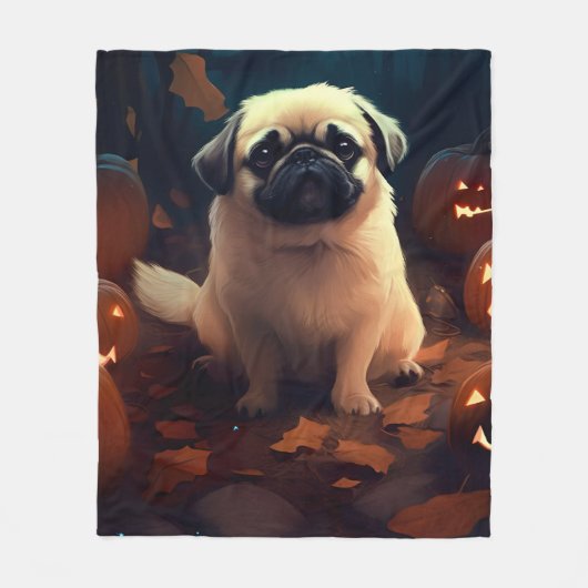 Halloween Pekingese with Pumpkins Scary Fleece Deken (Voorkant)