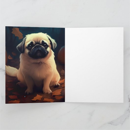 Halloween Pekingese with Pumpkins Scary Kaart (Binnen)