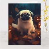 Halloween Pekingese with Pumpkins Scary Kaart (Gele Bloem)