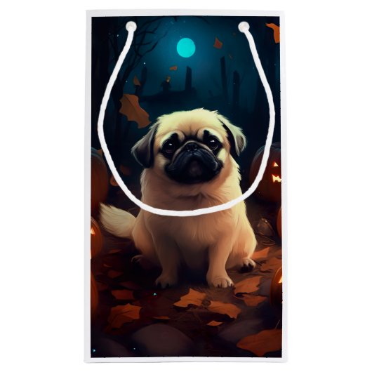 Halloween Pekingese with Pumpkins Scary Klein Cadeauzakje (Achterkant)