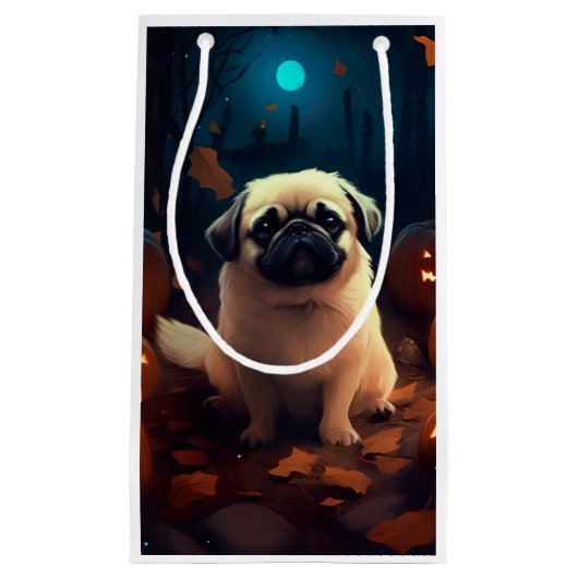 Halloween Pekingese with Pumpkins Scary Klein Cadeauzakje (Voorkant)