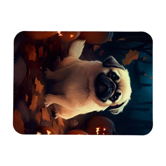 Halloween Pekingese with Pumpkins Scary Magneet (Horizontaal)