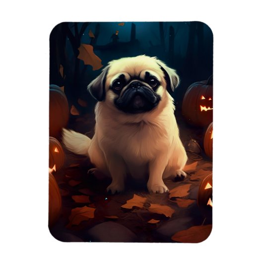 Halloween Pekingese with Pumpkins Scary Magneet (Verticaal)