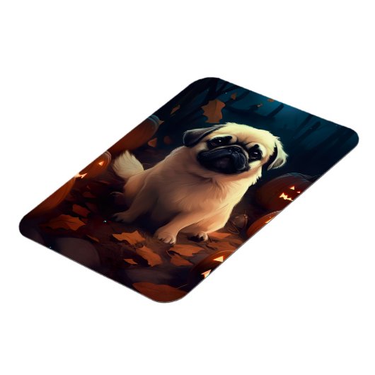 Halloween Pekingese with Pumpkins Scary Magneet (Linkerzijde)