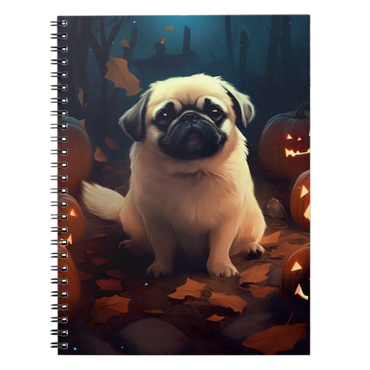 Halloween Pekingese with Pumpkins Scary Notitieboek (Voorkant)