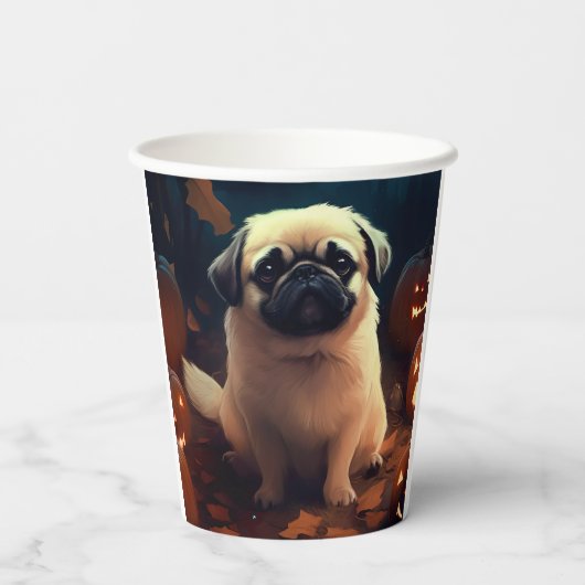 Halloween Pekingese with Pumpkins Scary Papieren Bekers (Achterkant)