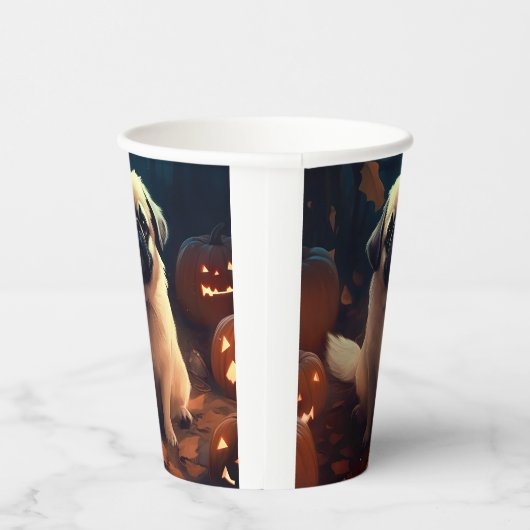 Halloween Pekingese with Pumpkins Scary Papieren Bekers (Rechts)