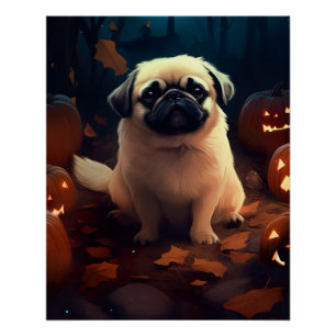 Halloween Pekingese with Pumpkins Scary Perfect Poster