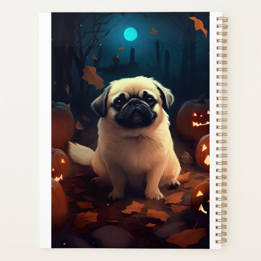 Halloween Pekingese with Pumpkins Scary Planner (Achterkant)