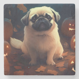 Halloween Pekingese with Pumpkins Scary Stenen Onderzetter