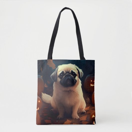 Halloween Pekingese with Pumpkins Scary Tote Bag (Voorkant)