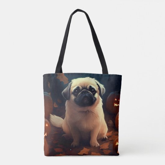 Halloween Pekingese with Pumpkins Scary Tote Bag (Achterkant)