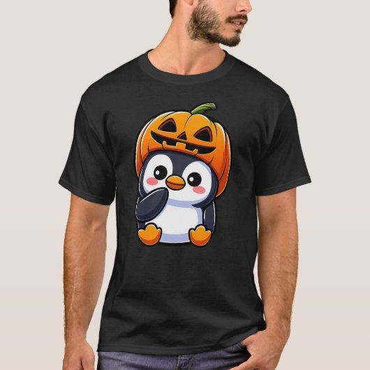 Halloween Penguin Pumpkin Hat T-shirt (Voorkant)