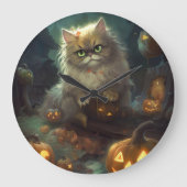 Halloween Persian Kat met pompoenen eng Grote Klok (Voorkant)