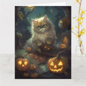 Halloween Persian Kat met pompoenen eng Kaart (Gele Bloem)